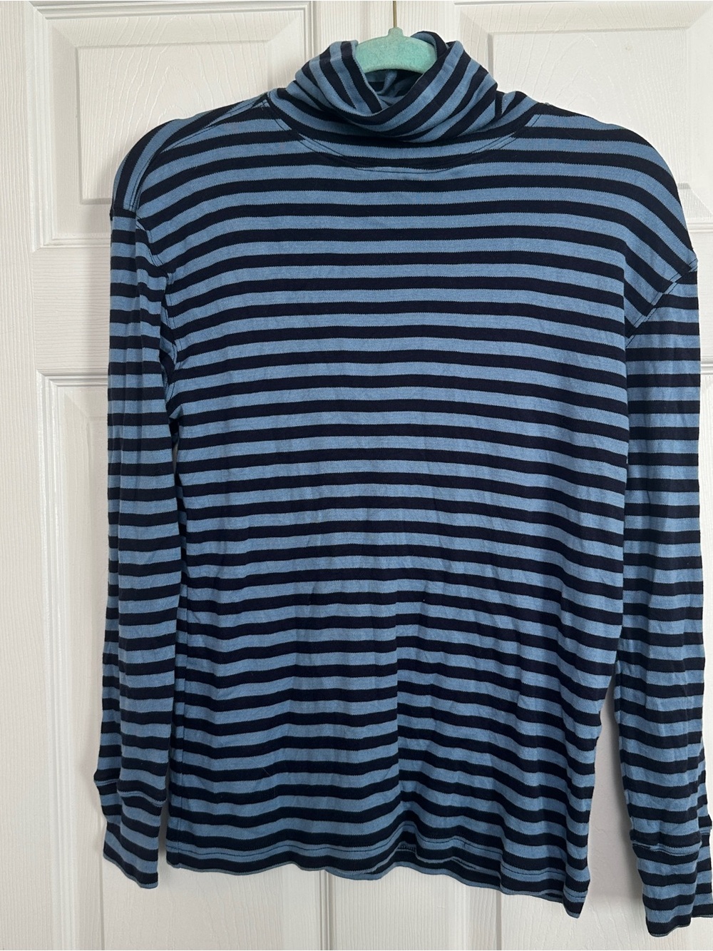 WinterSilks Women's Striped Turtleneck - Light Blue & Navy